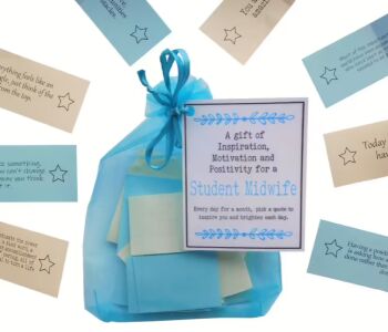 Student midwife inspirational quotes bag with 31 handmade daily motivation messages in organza bag