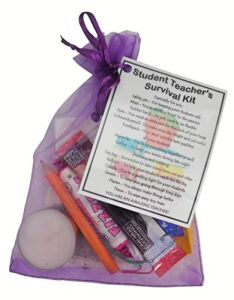 Student Teacher Survival Kit presented in an organza bag with a laminated label, a novelty thank you gift for a trainee or student teacher