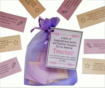 Handmade teacher quote gift with 31 inspirational quotes in organza bag with laminated label