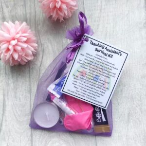 Teaching Assistant Survival Kit in organza bag with laminated label explaining each item