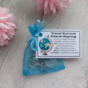 Travel Survival Charm KEYRING with St Christopher charm. Handmade good luck gift for traveller, travel gift, good luck on your travels. - 
