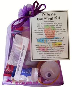 Tutor Survival Kit Gift - organza bag with laminated label showing meaningful items with personalised messages