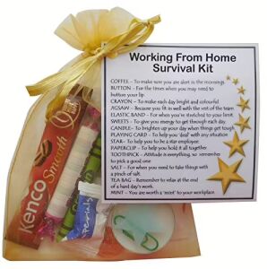 Working from Home Survival Kit in organza bag with laminated label for home workers and remote employees